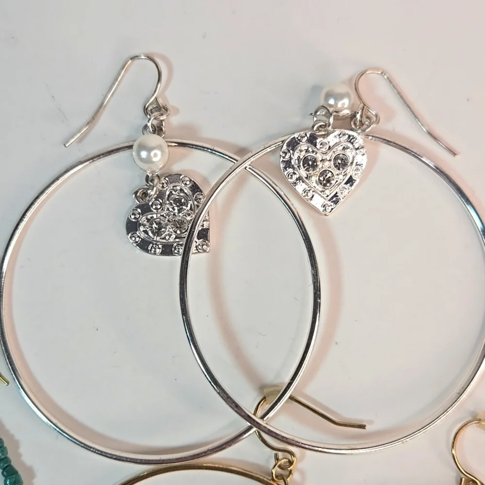 3 Sets Boho Lge Hoop Earrings Elegant Gold Silver MOP Hearts Butterfly Crystals